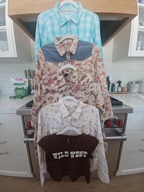 🩵💗💚5 FOR $60 COWGIRL COWBOY LONG SLEEVE PEARL SNAP SHIRTS MEDIUM & LARGE